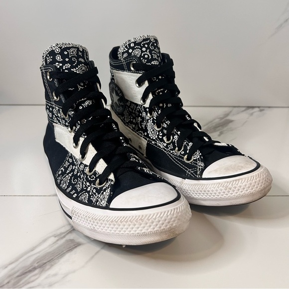 Converse Chuck Taylor All Star Paisley Black and White High-Tops Size 9 - Picture 1 of 5